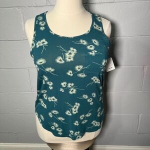 Market &‎ Spruce Scoop Neck Tank Top Floral Sleeveless Dark Teal Green XL Petite